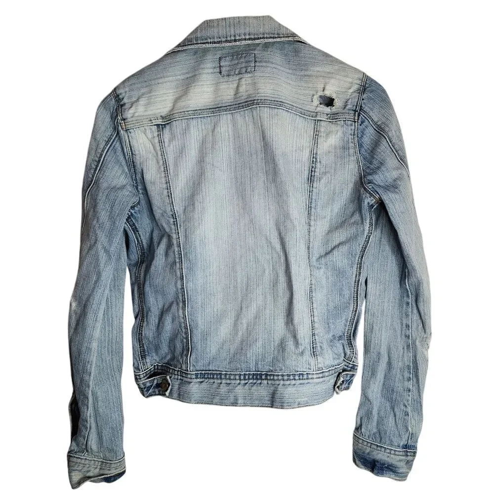 Ralph Lauren Polo Jean Jacket Women's Small Distressed Grunge Denim Blue - Picture 2 of 6